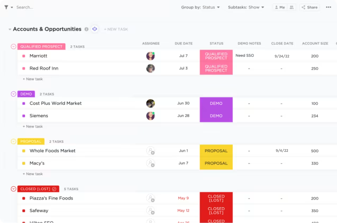 ClickUp screenshot - Las 10 mejores alternativas a Salesforce que debes considerar en 2026
