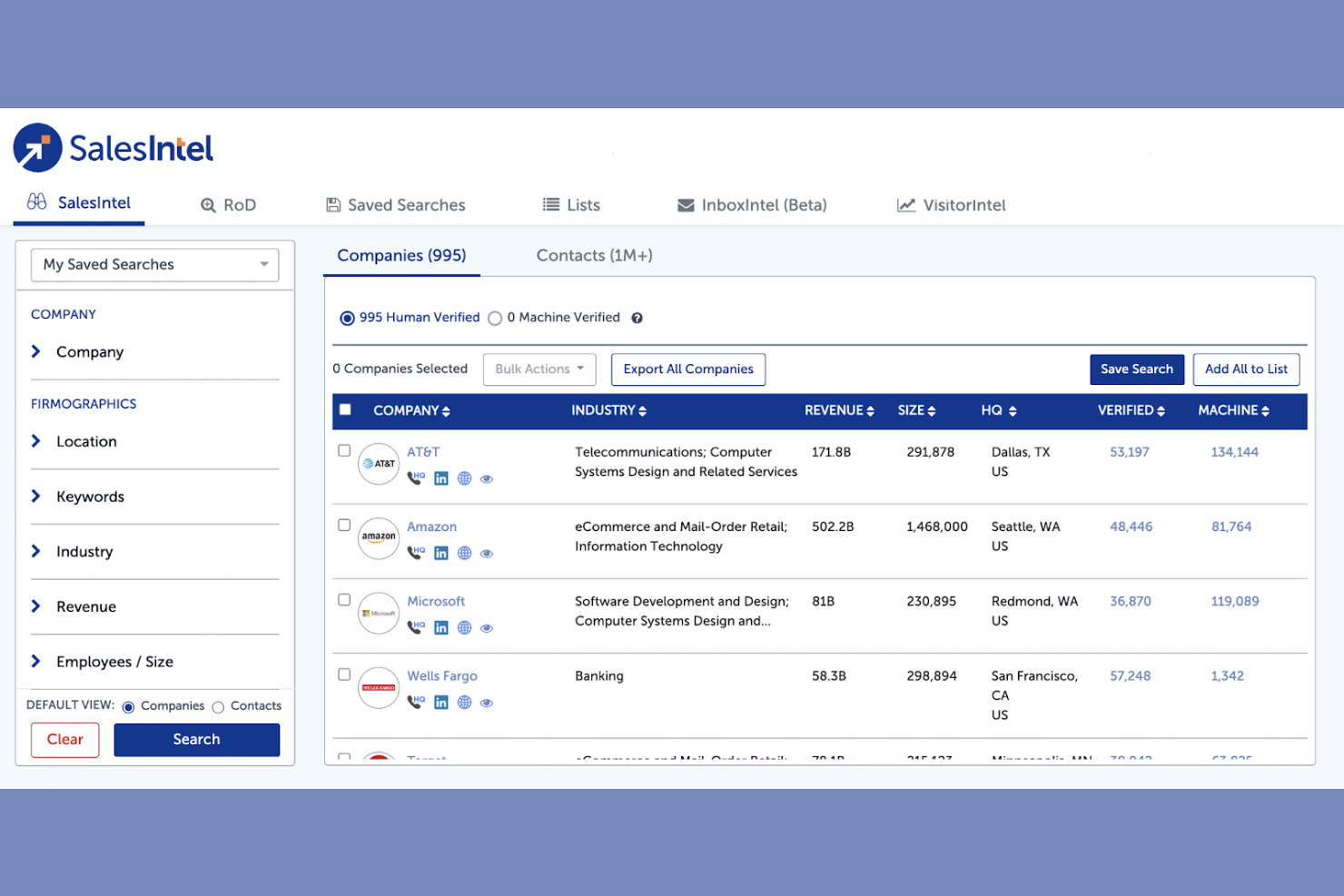 SalesIntel screenshot - 10 beste B2B-contactdatabanktools voor 2026
