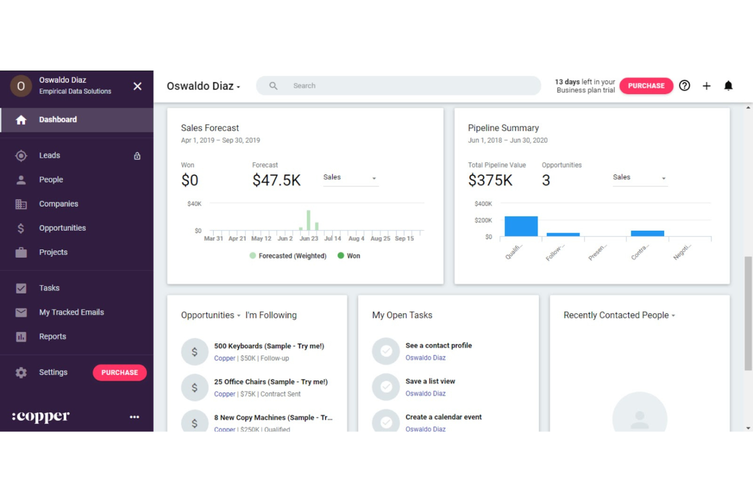 Copper CRM screenshot - 10 beste alternatieven voor Microsoft Dynamics 365 van 2026