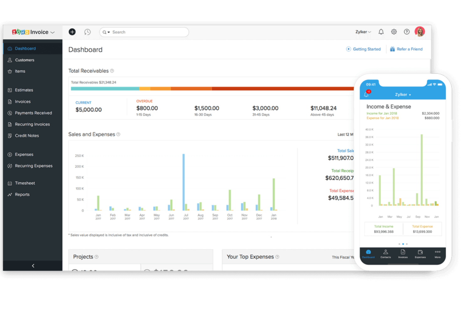 Zoho Invoice screenshot - 10 beste softwareprogramma’s voor voorstellen en facturen, beoordeeld in 2026