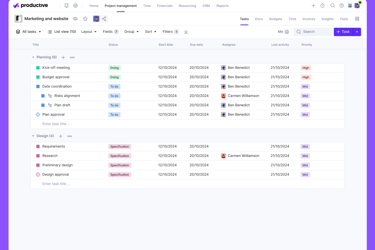 Productive screenshot - 10 bästa alternativen till Basecamp 2026