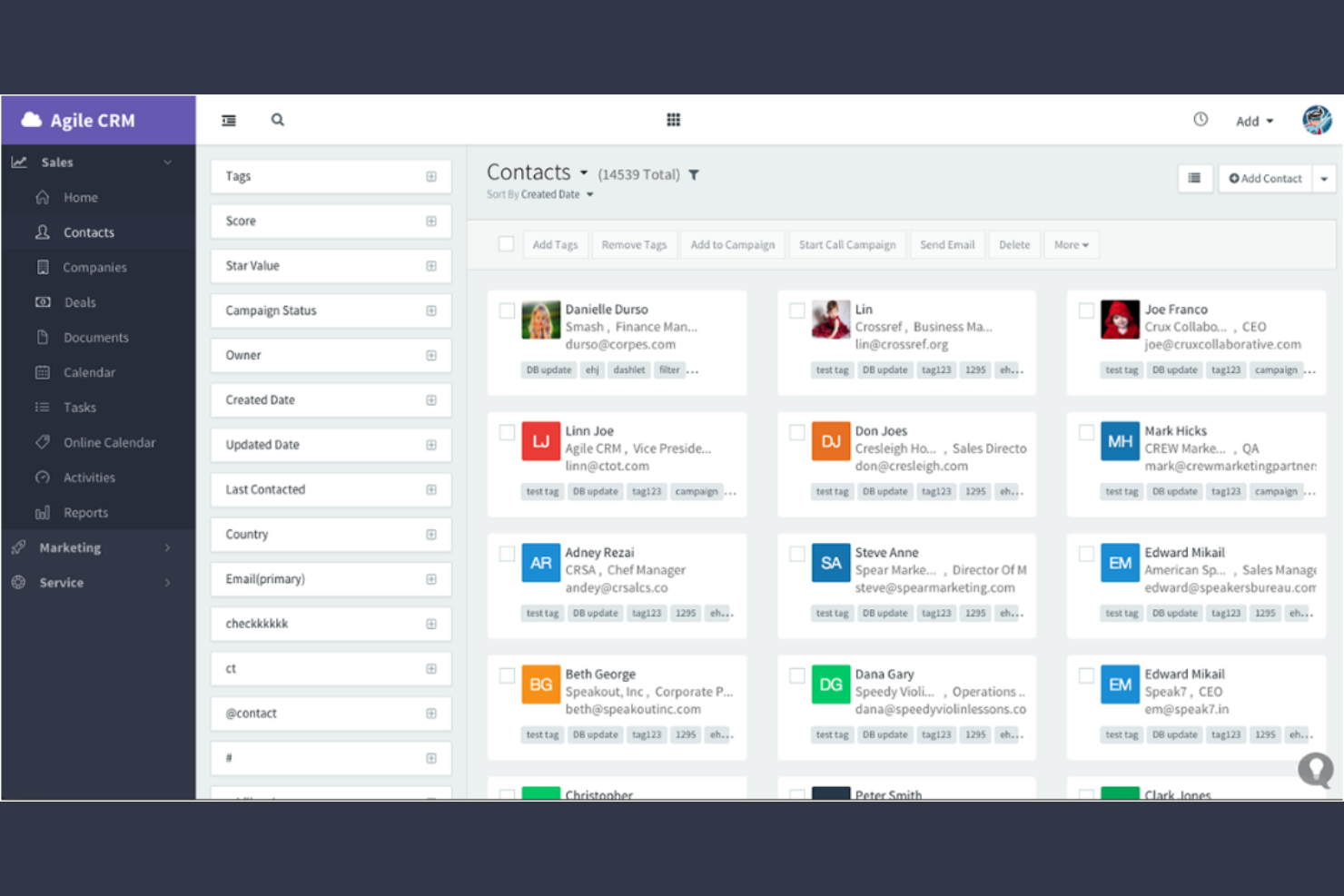 Agile CRM screenshot - 10 meilleures alternatives à Insightly passées en revue en 2026