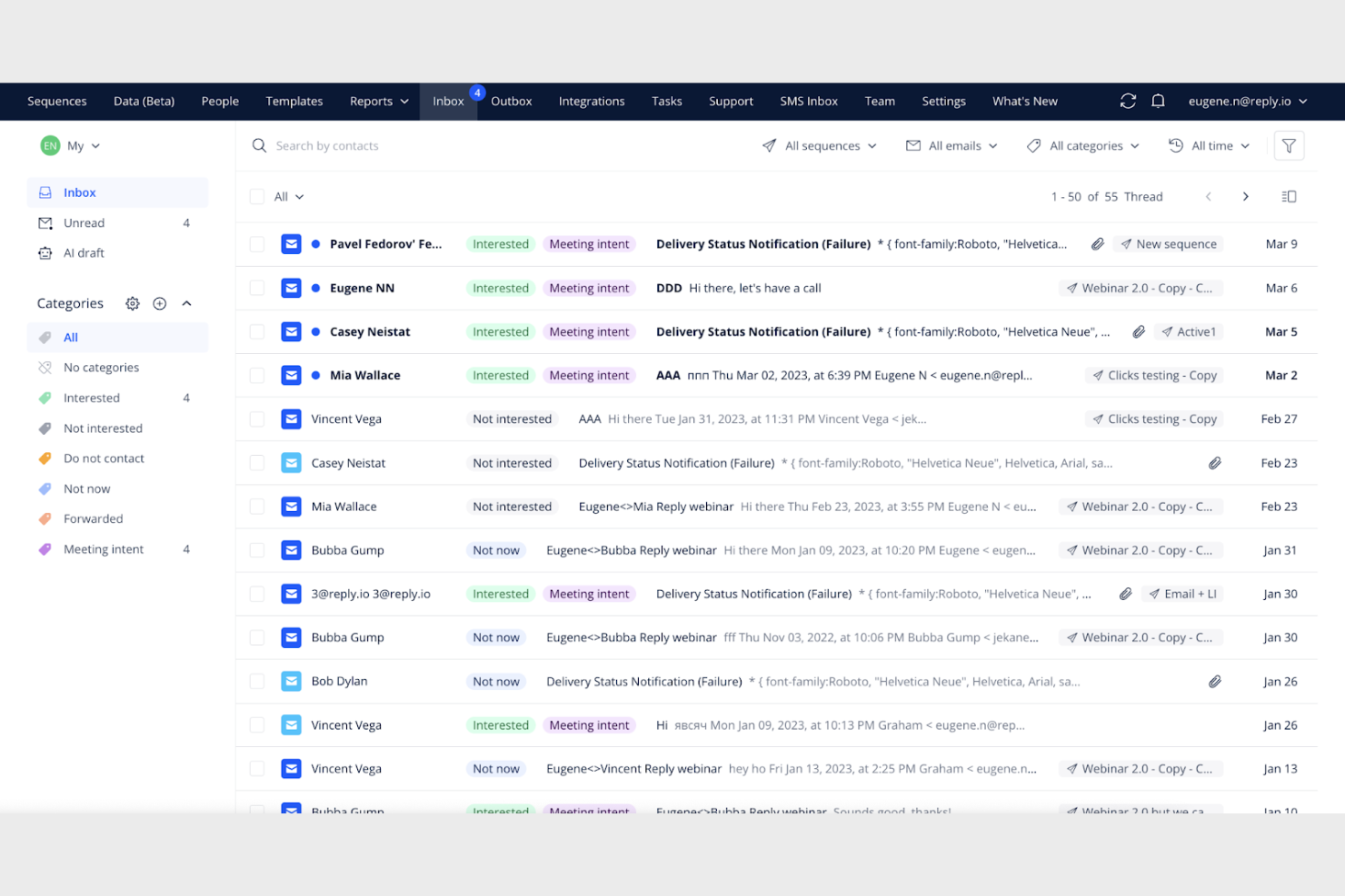 Reply.io screenshot - 10 meilleures alternatives à Outreach évaluées en 2026