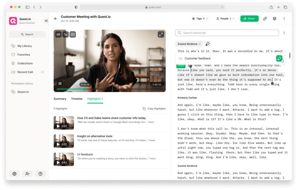 Grain screenshot - 23 Best Conversation Intelligence Software In 2026