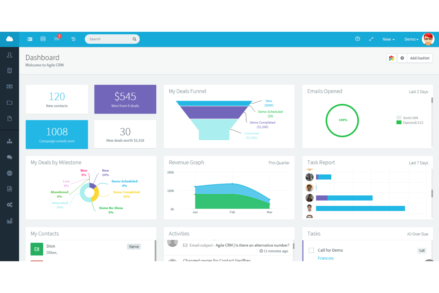Agile CRM screenshot - 21 Best CRM Software That Integrates with Xero Reviewed in 2026