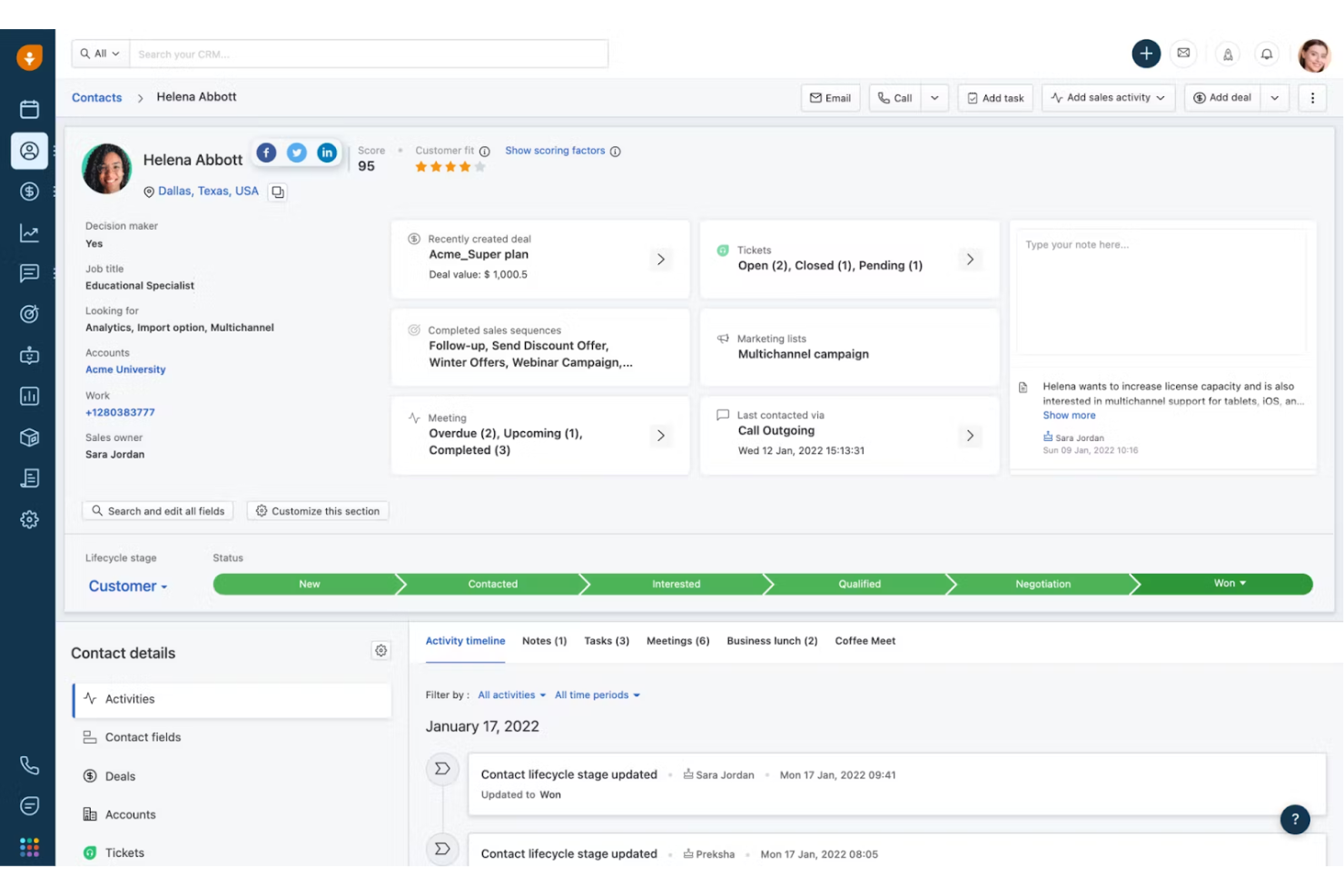 Freshsales screenshot - 21 Best CRM Software That Integrates with Xero Reviewed in 2026