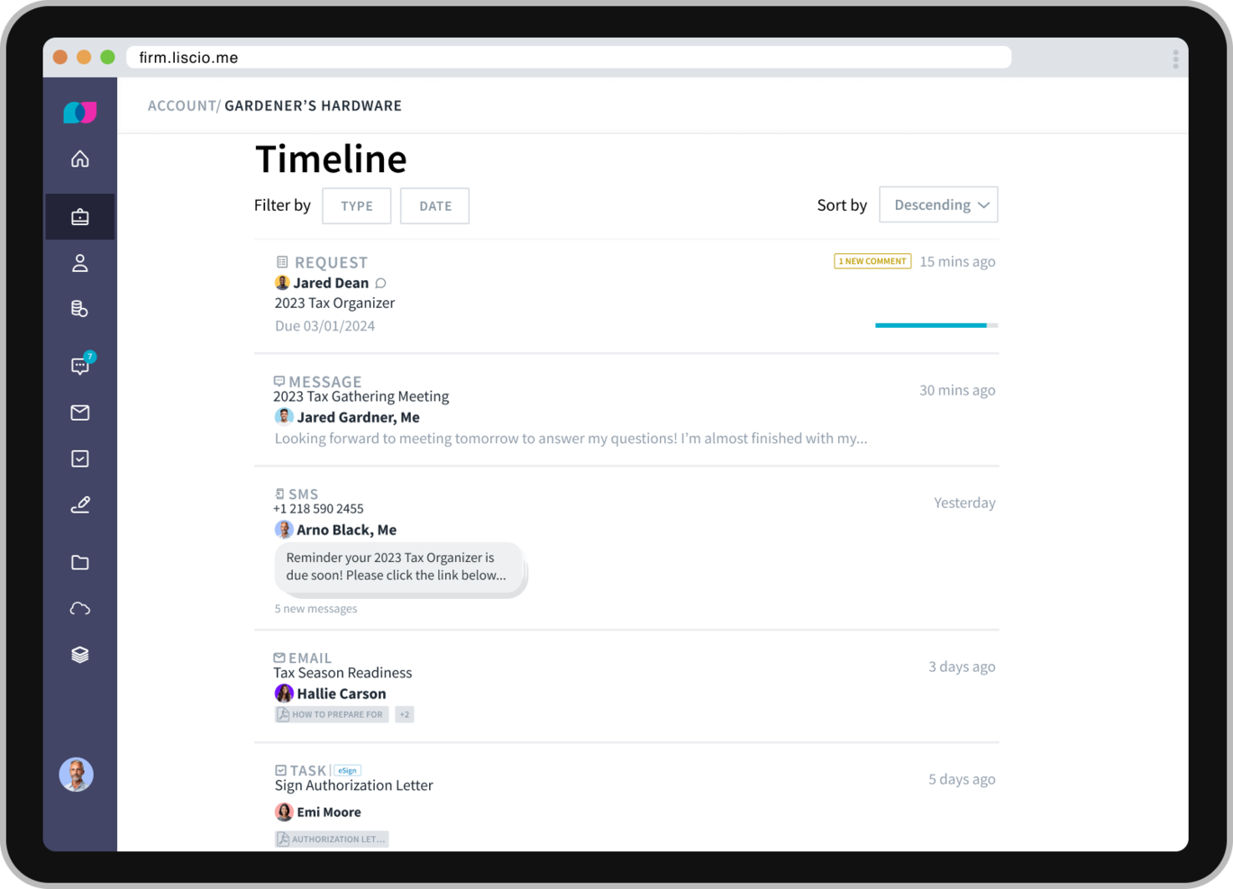 Liscio screenshot - 18 Best CRM Accounting Software Reviewed In 2026