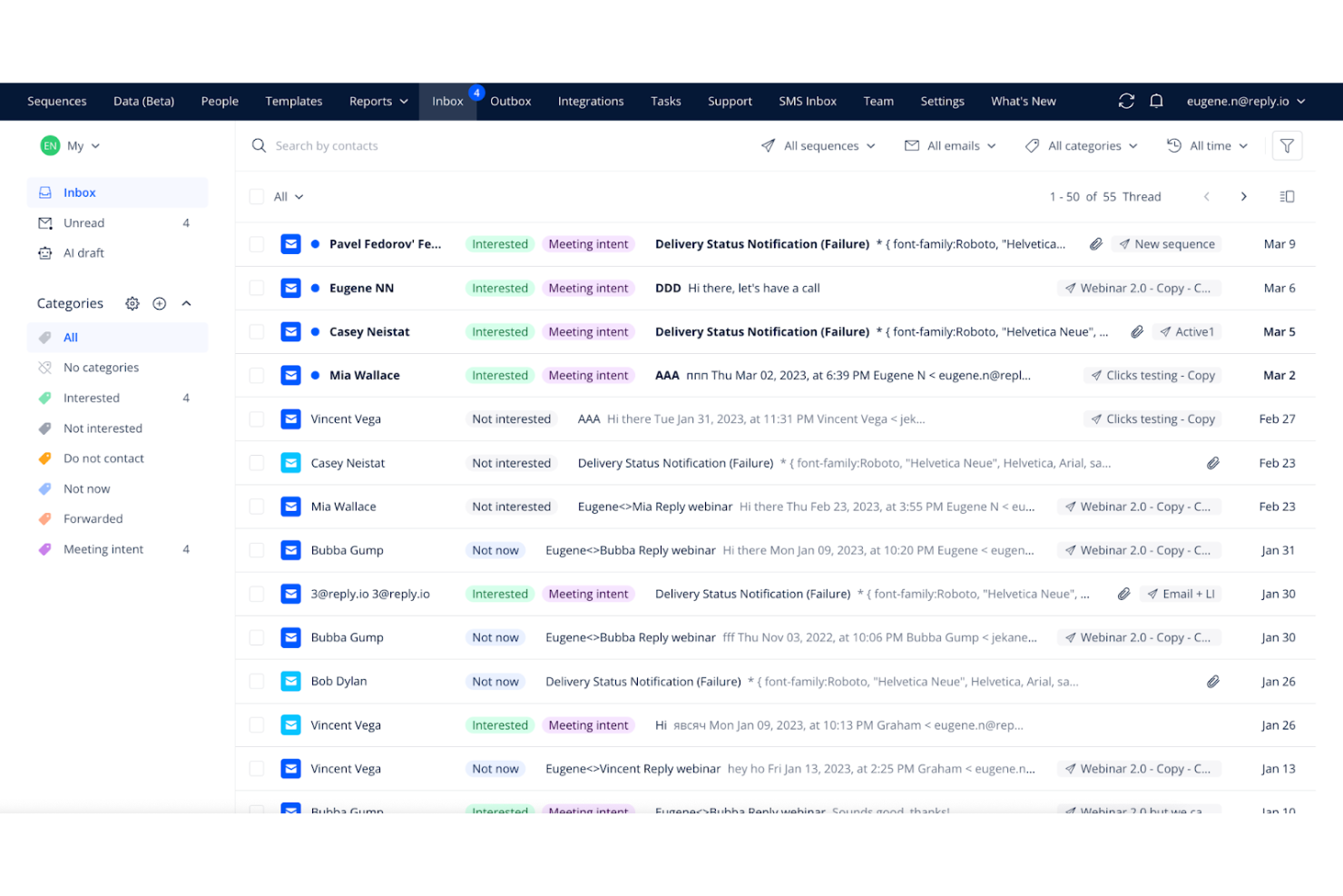Reply screenshot - 13 Best Sales Engagement Platform Reviewed in 2026