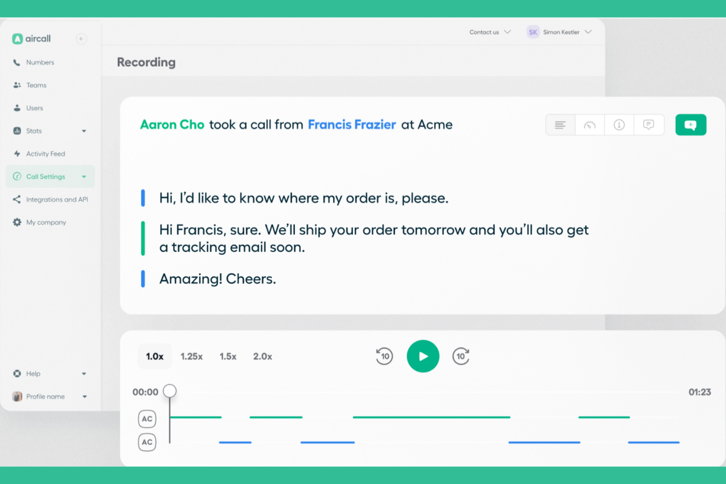 Aircall screenshot - 12 Best Call Recording Software Reviewed in 2026