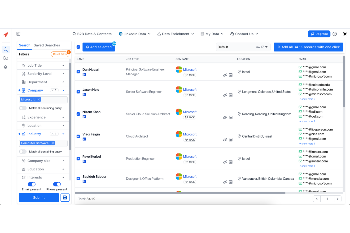 AeroLeads dashboard filters, finds, and exports B2B contacts quickly.