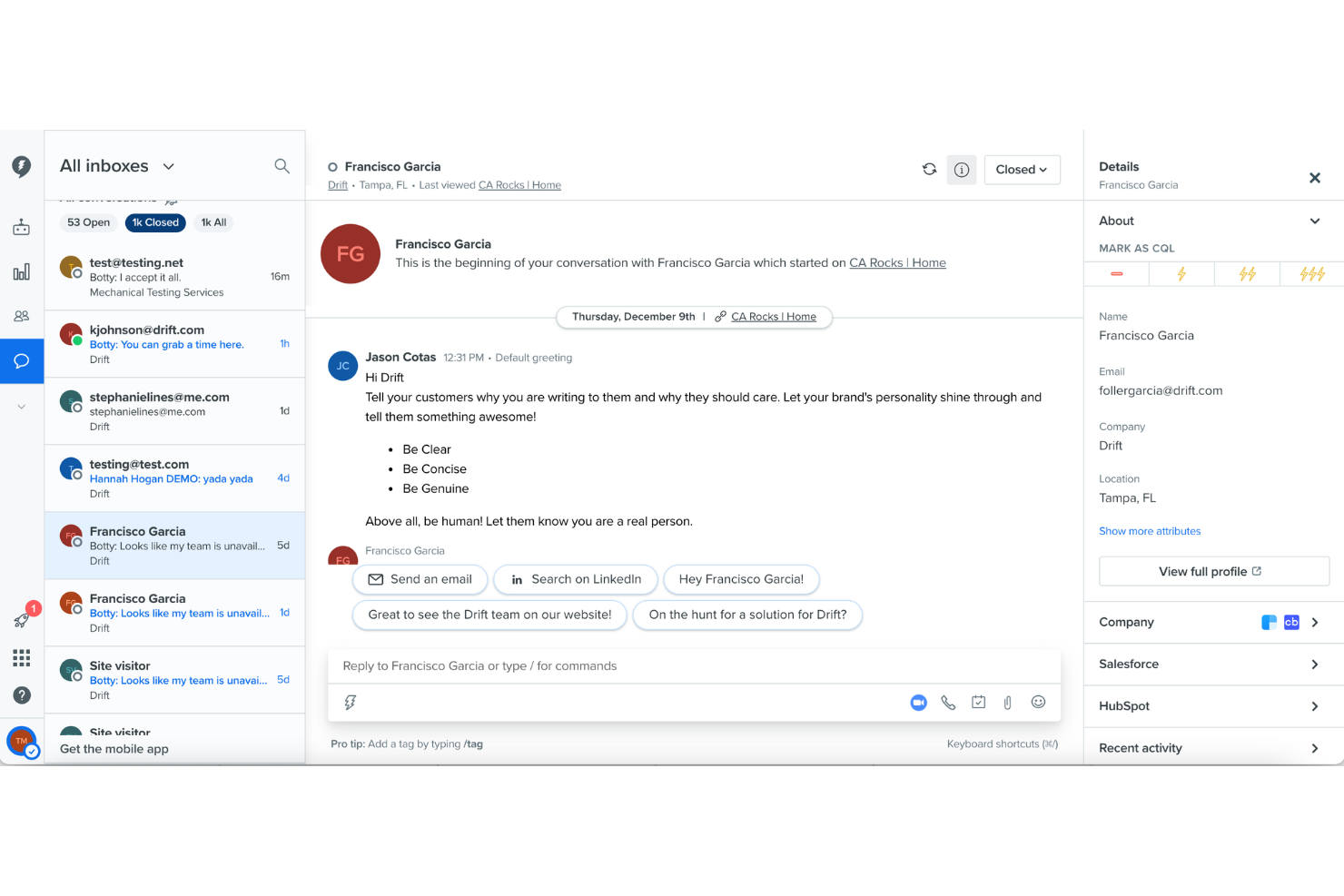 Drift uses AI chat to engage, qualify, and convert leads in real time.