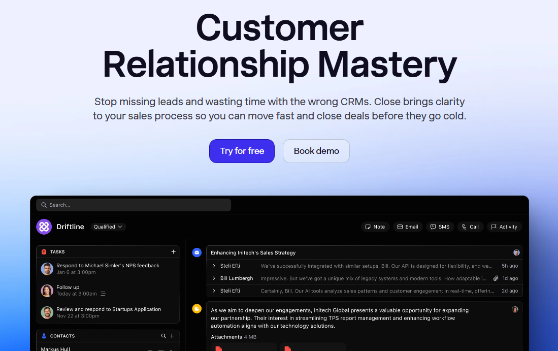 Close is a sales-focused CRM with built-in calling, automation, and fast pipeline management.