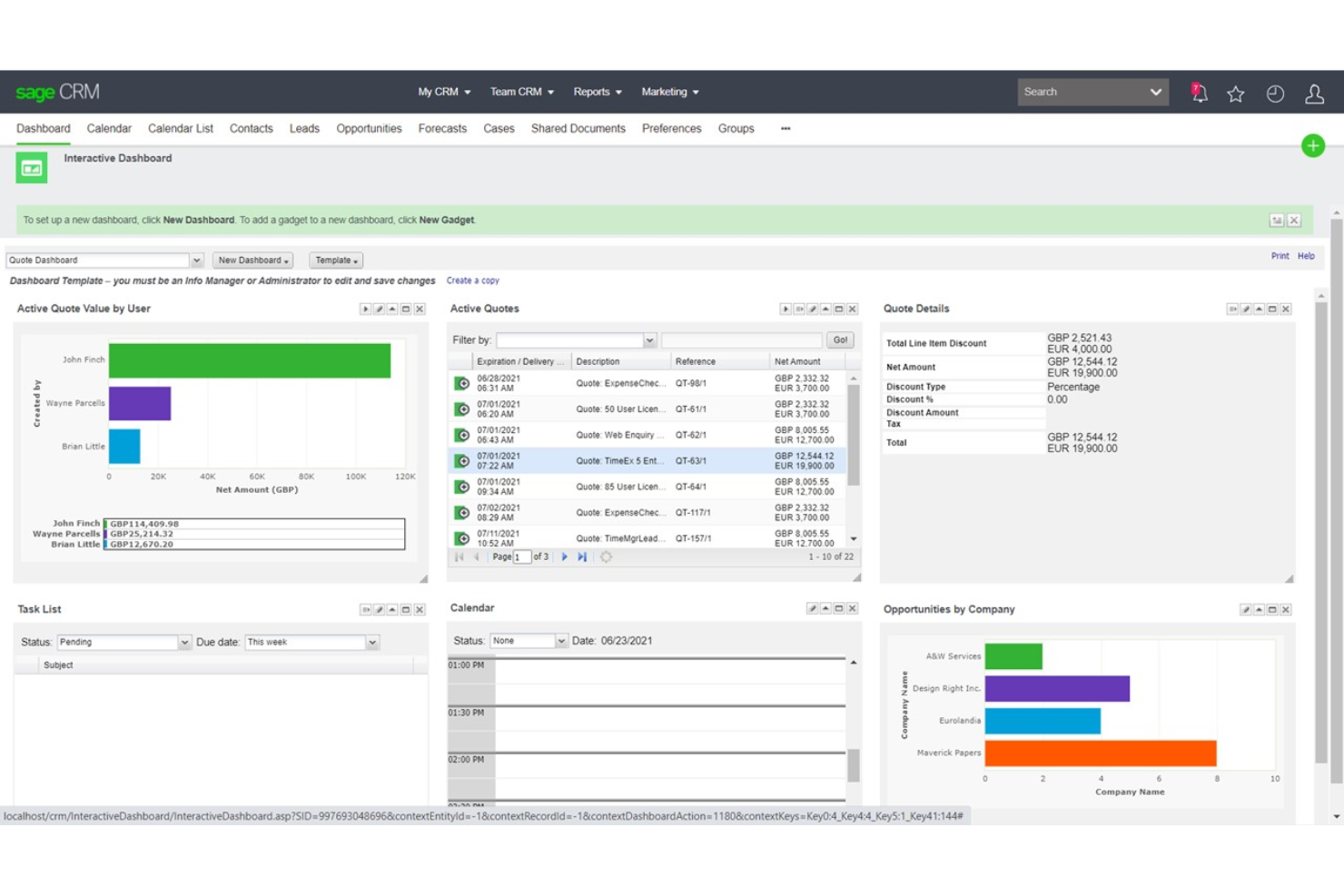 Sage CRM centralizes sales, marketing, and customer service data.