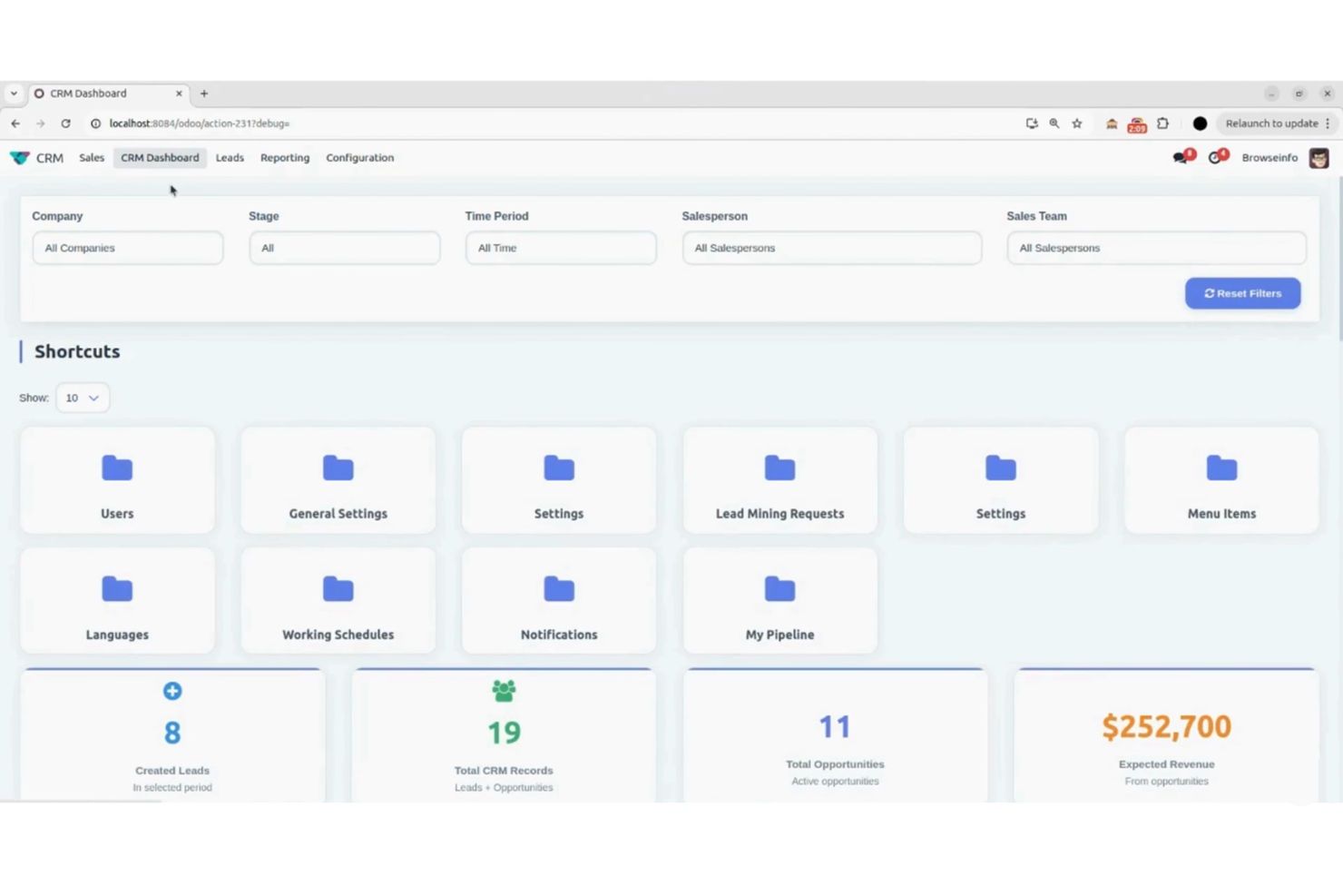 Odoo CRM tracks leads, manages pipelines, and automates sales workflows.