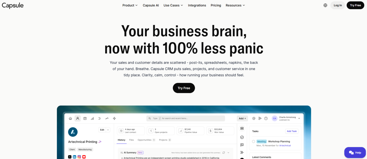 Capsule CRM offers a simple free plan for small teams managing contacts.