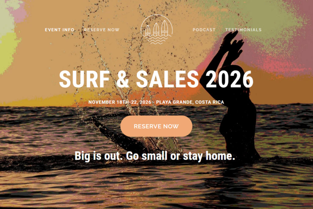 Landing page of the 2026 Surf and Sales Summit