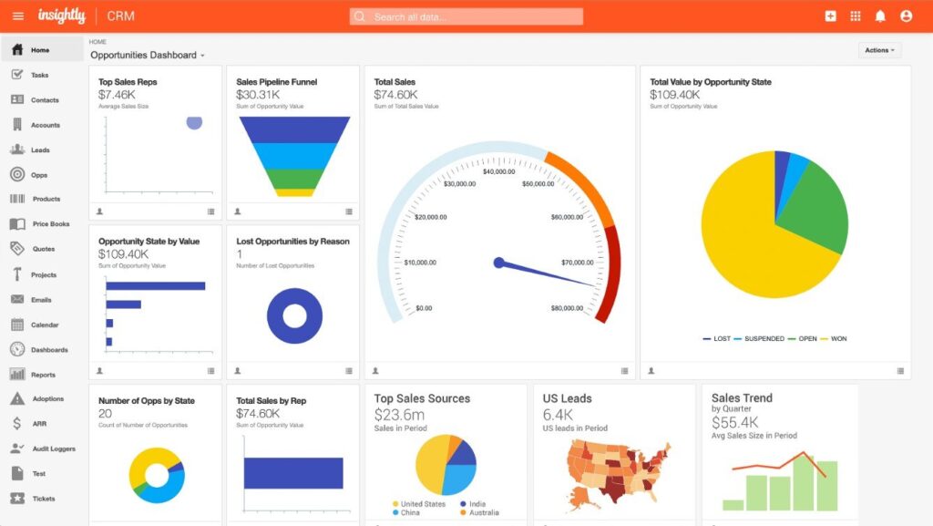 Insightly Software Home Dashboard View