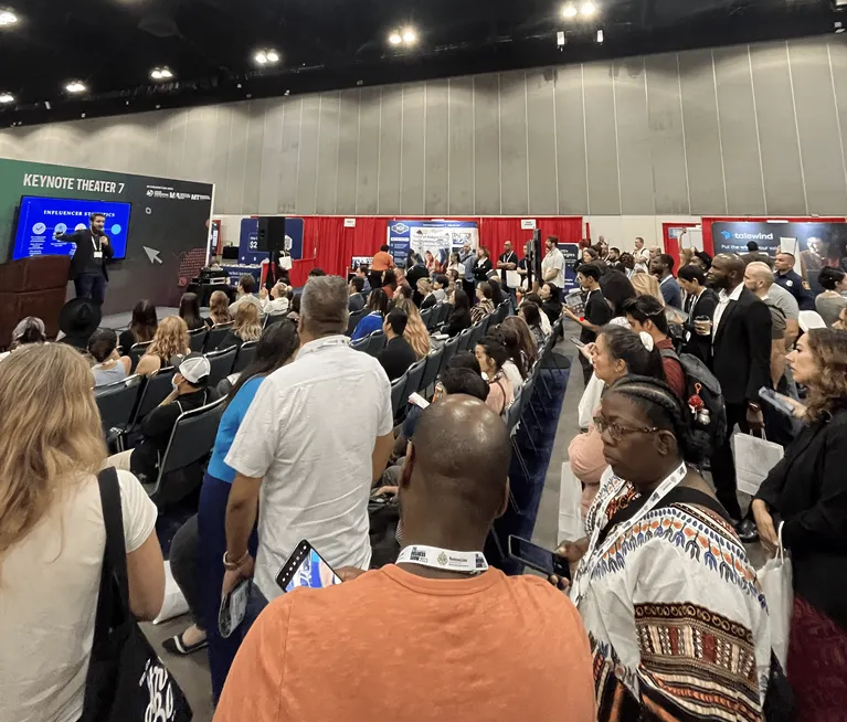 One of the keynote speaker speaking on the crowd at the B2B Marketing Expo