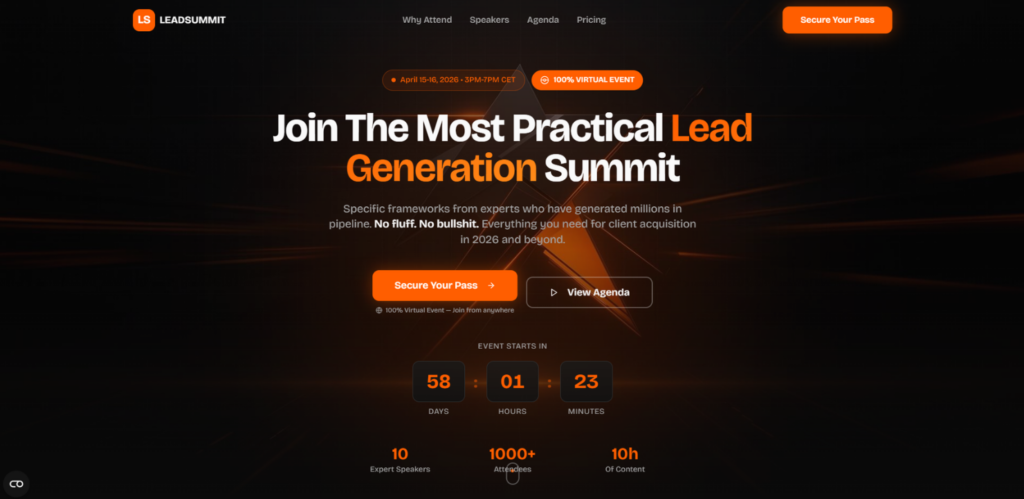 Landing page of the 2026 Lead Summit