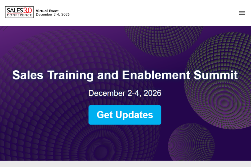 Landing page of the Sales 3.0 Conference: Sales Training and Enablement Summit 2026