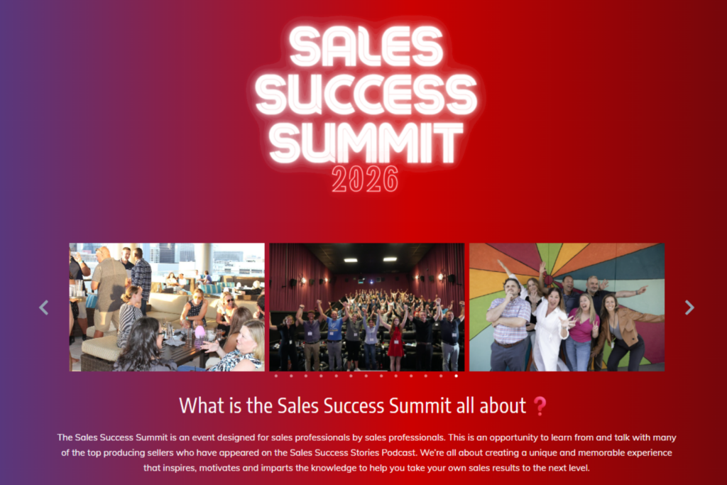 Screenshot of the Sales Success Summit 2026 web page
