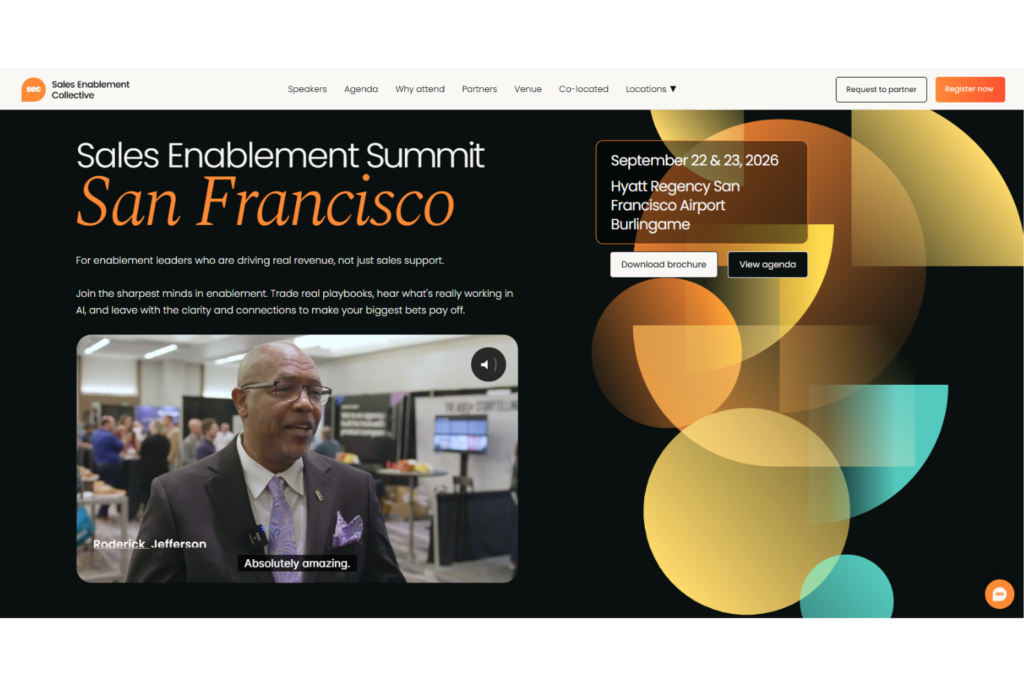 Screenshot for registration and web page sales enablement summit conference