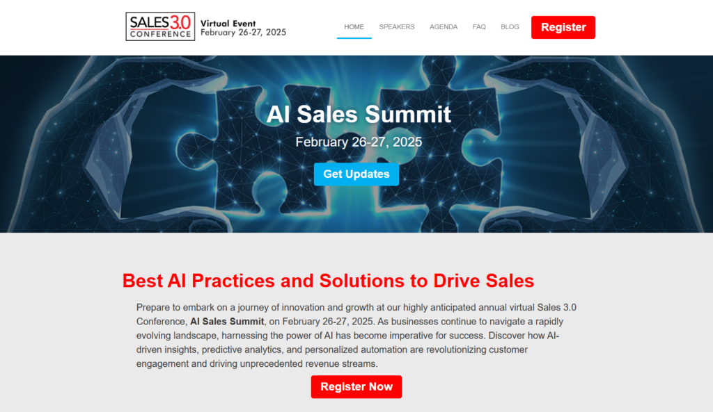 Sales 3.0 Conference landing page screenshot