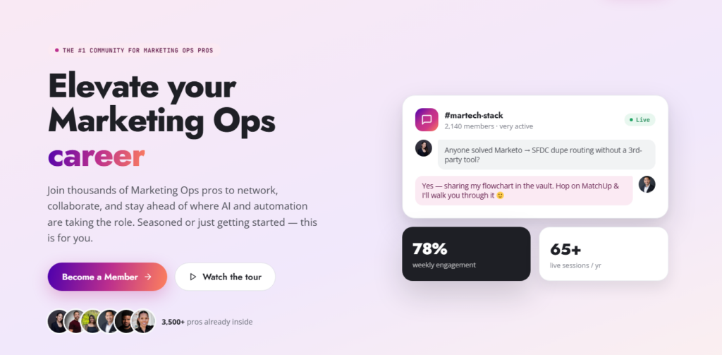 Startpagina van de Marketing Ops-community