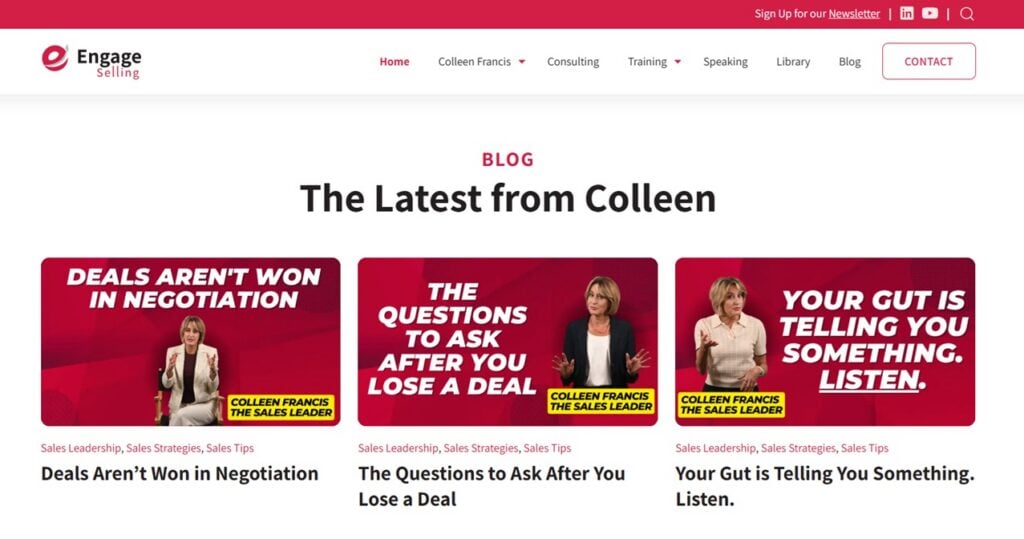 Schermafbeelding van het bloggedeelte van Engage Selling