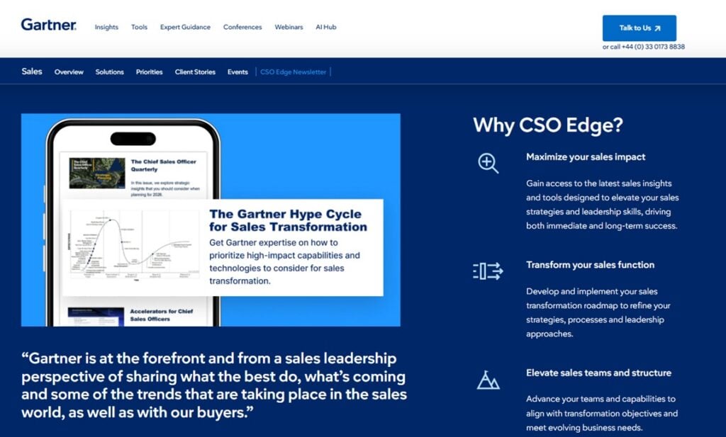 De landingspagina van de Gartner CSO Edge-nieuwsbrief