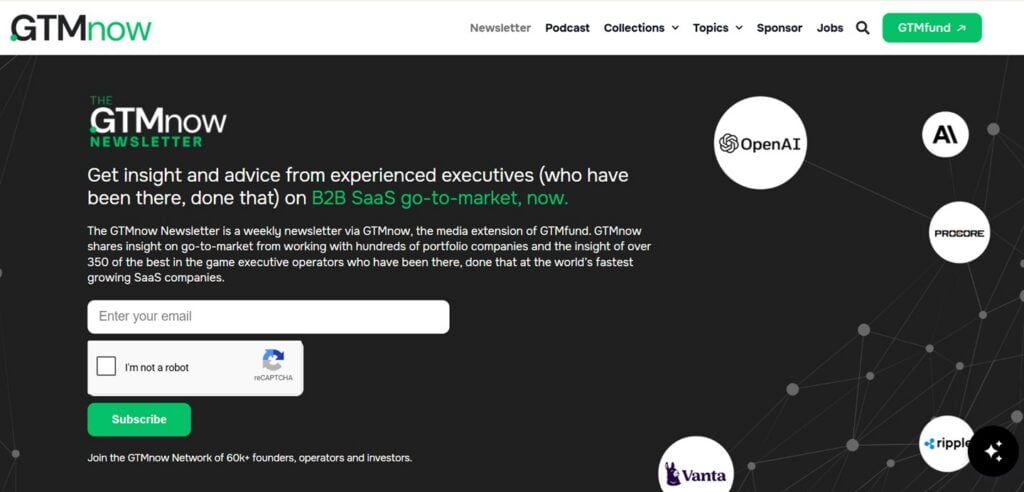 Screenshot van de registratiepagina voor de GTMnow-nieuwsbrief