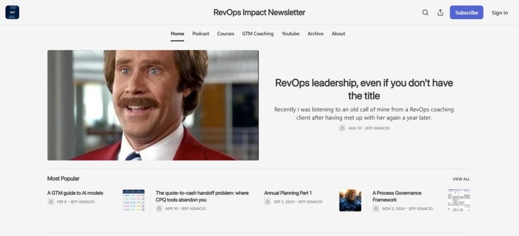 Die Webseite des RevOps-Impact-Newsletters