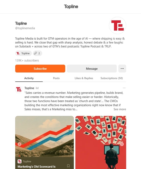 Screenshot der Webseite des Topline-Newsletters