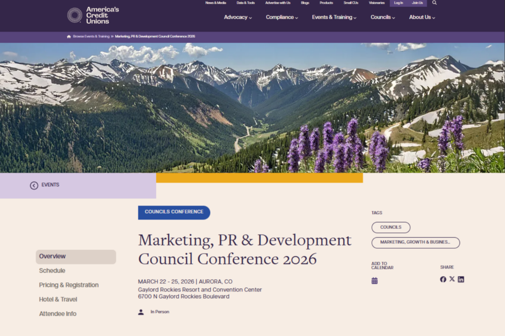 Screenshot of the Marketing, PR &amp; Development Council Conference 2026 home page