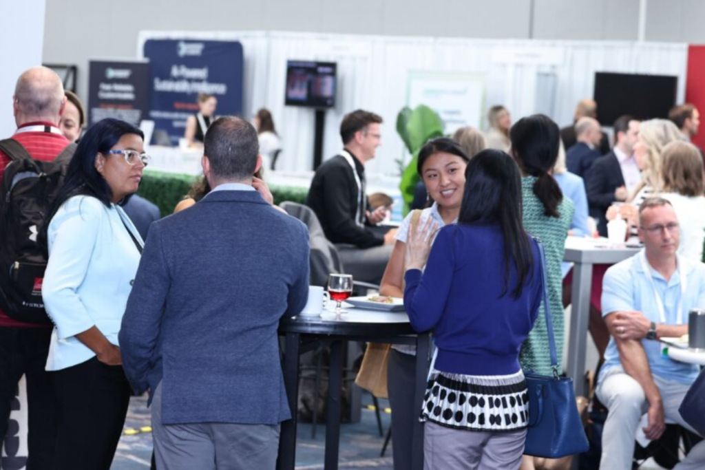Attendees networking at the 2025 Responsible Business USA meeting zone