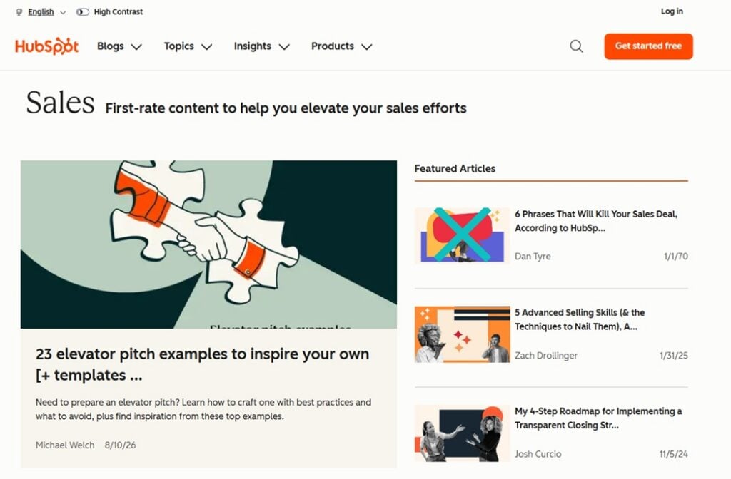 Schermafbeelding van de HubSpot-webpagina