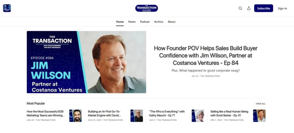 Schermafbeelding van de webpagina van The Transaction