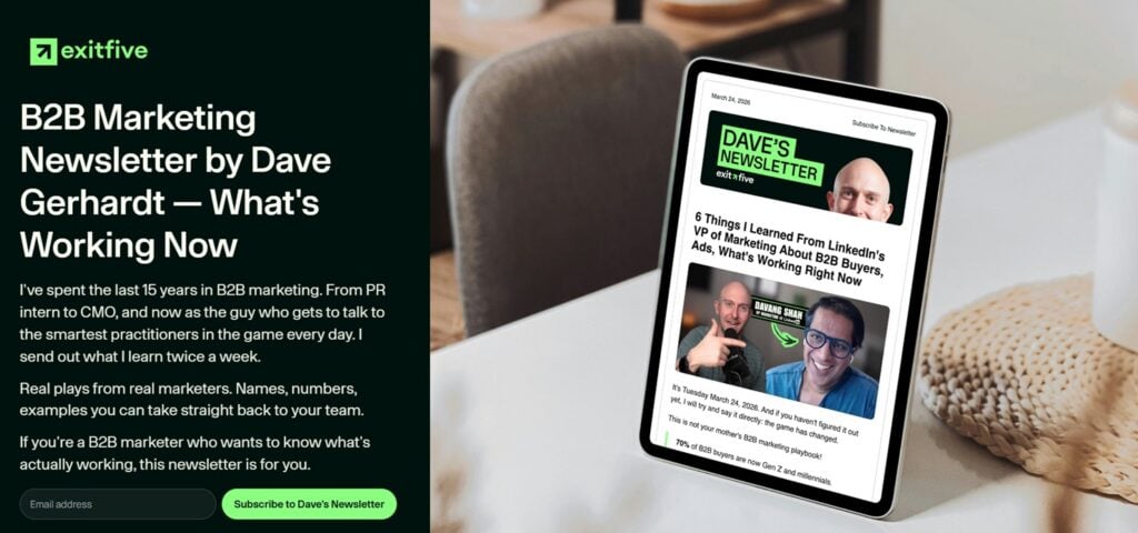 The sign up page of the Exit Five newsletter