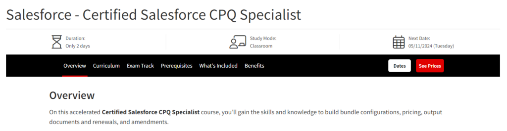 Salesforce - Certified Salesforce CPQ Specialist website screenshot