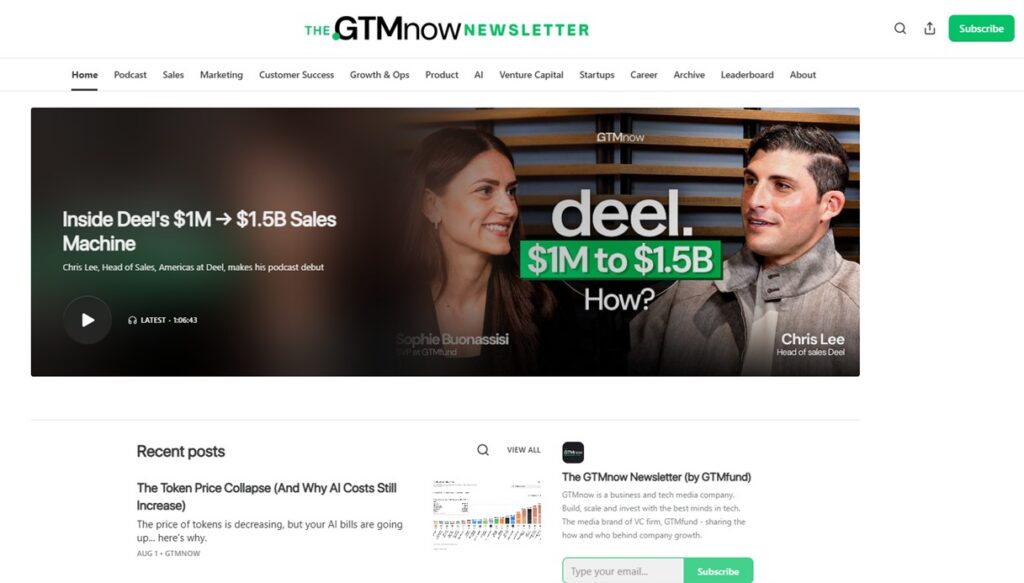 The webpage screenshot of the GTMnow Newsletter