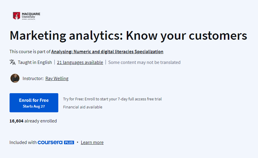 Marketing Analytics: Know Your Customers website screenshot