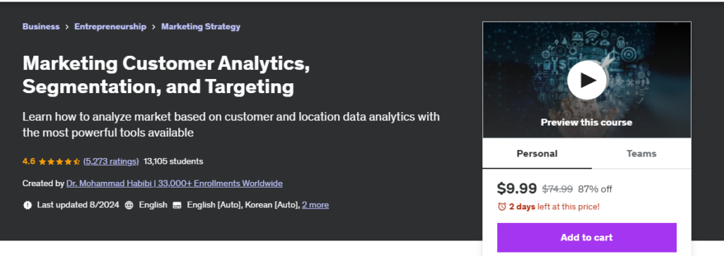 Marketing Customer Analytics, Segmentation, and Targeting website screenshot
