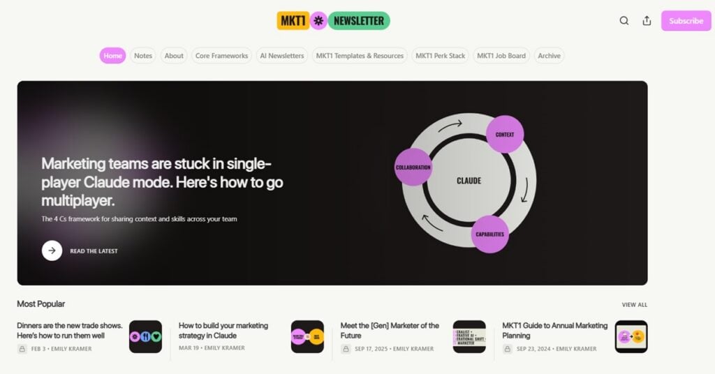 The MKT1 newsletter webpage screenshot