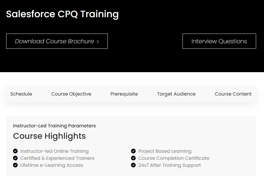Salesforce CPQ Training website screenshot