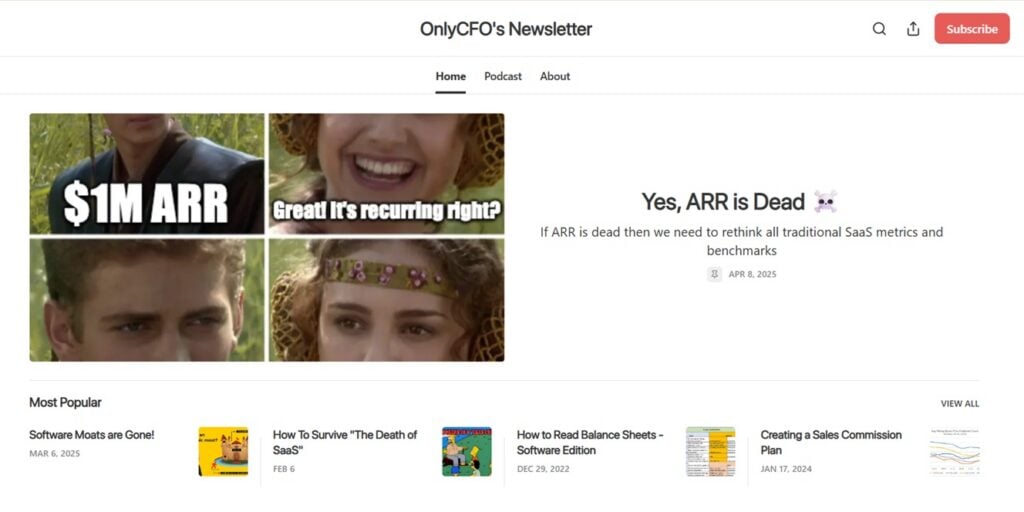 The OnlyCFO newsletter webpage