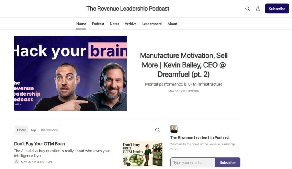 The Revenue Leadership Podcast webpage screenshot