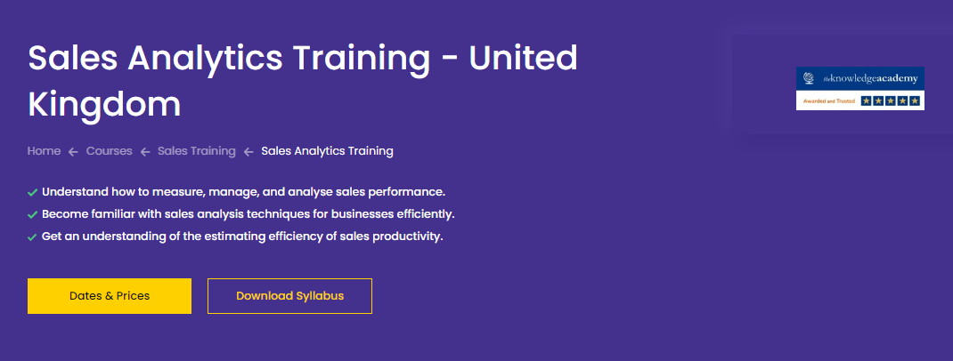 The Sales Analytics Training course landing page