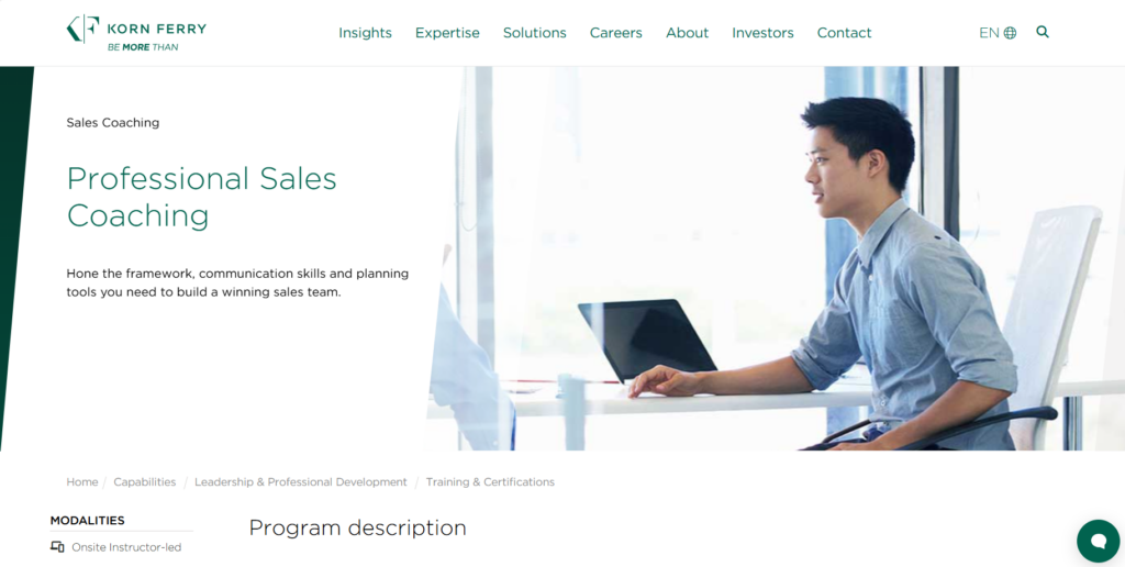 Screenshot of the Professional Sales Coaching course page