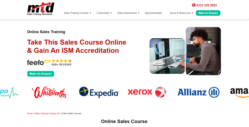 Screenshot of the Online Sales Training course landing page