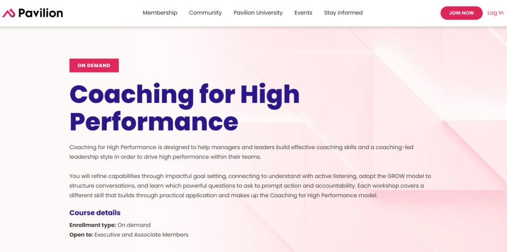 Screenshot of the Coaching for High-Performance course page